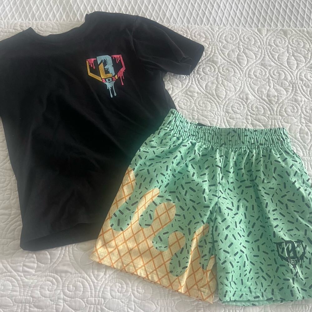 Baseball Lifestyle 101 youth small shorts and shirt set ice cream drip